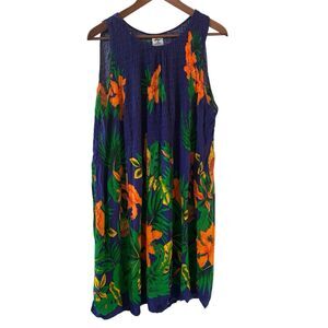 Hawaiian Dress Womens One Size Sleeveless Smocked Tropical Colorful Resort Birds